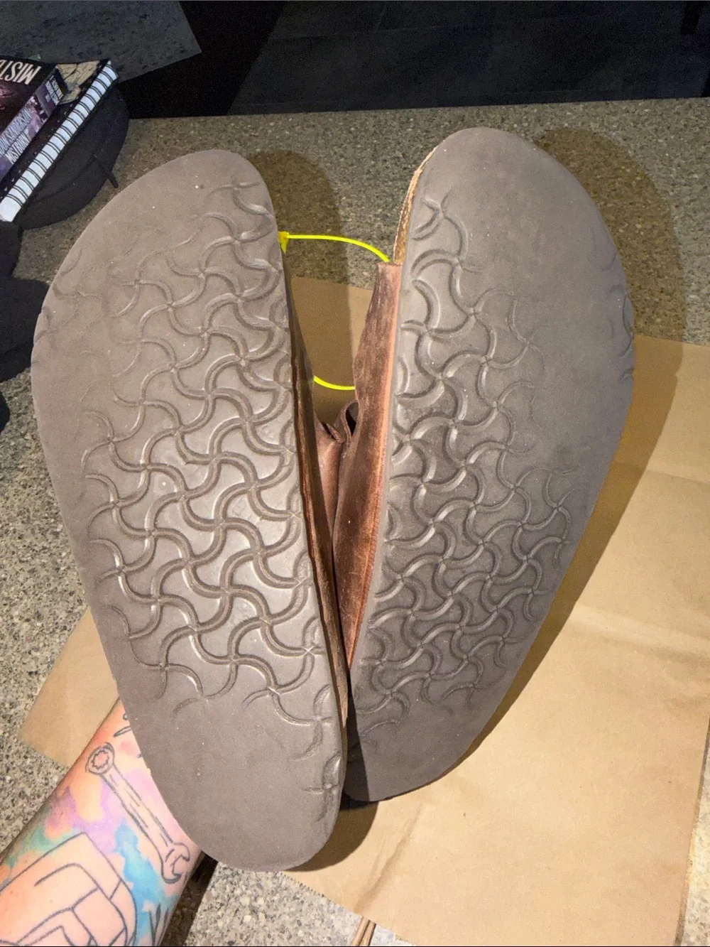 Birkenstock Brown Leather Two-Buckle Slide Sandals